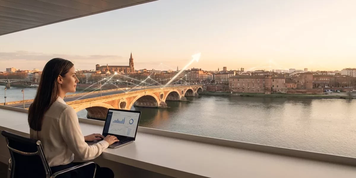 Agence SEO Toulouse – Image à la une Équipe d'experts en référencement naturel travaillant sur une stratégie digitale dans des bureaux à Toulouse.