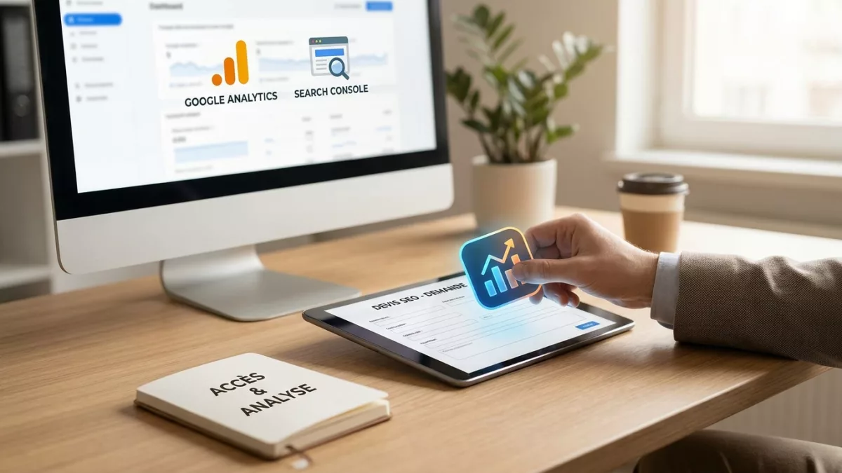 Tableaux de bord Google Analytics et Search Console nécessaires pour préparer votre demande d'analyse SEO.