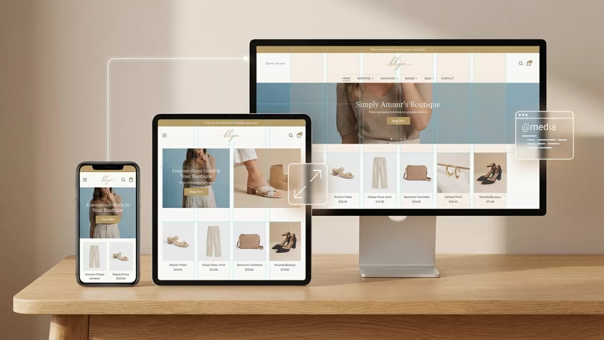 Interface d'un site e-commerce s'adaptant parfaitement sur un smartphone, une tablette et un écran d'ordinateur.