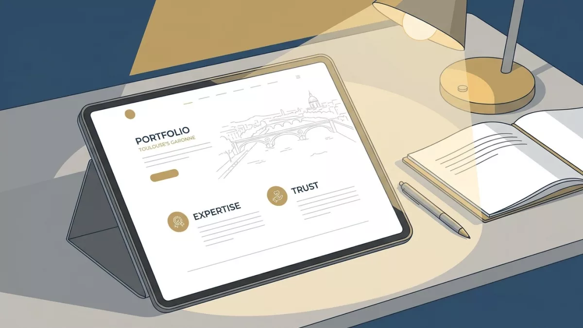 Un portfolio en ligne d'un freelance toulousain met en valeur son expertise pour inspirer confiance.