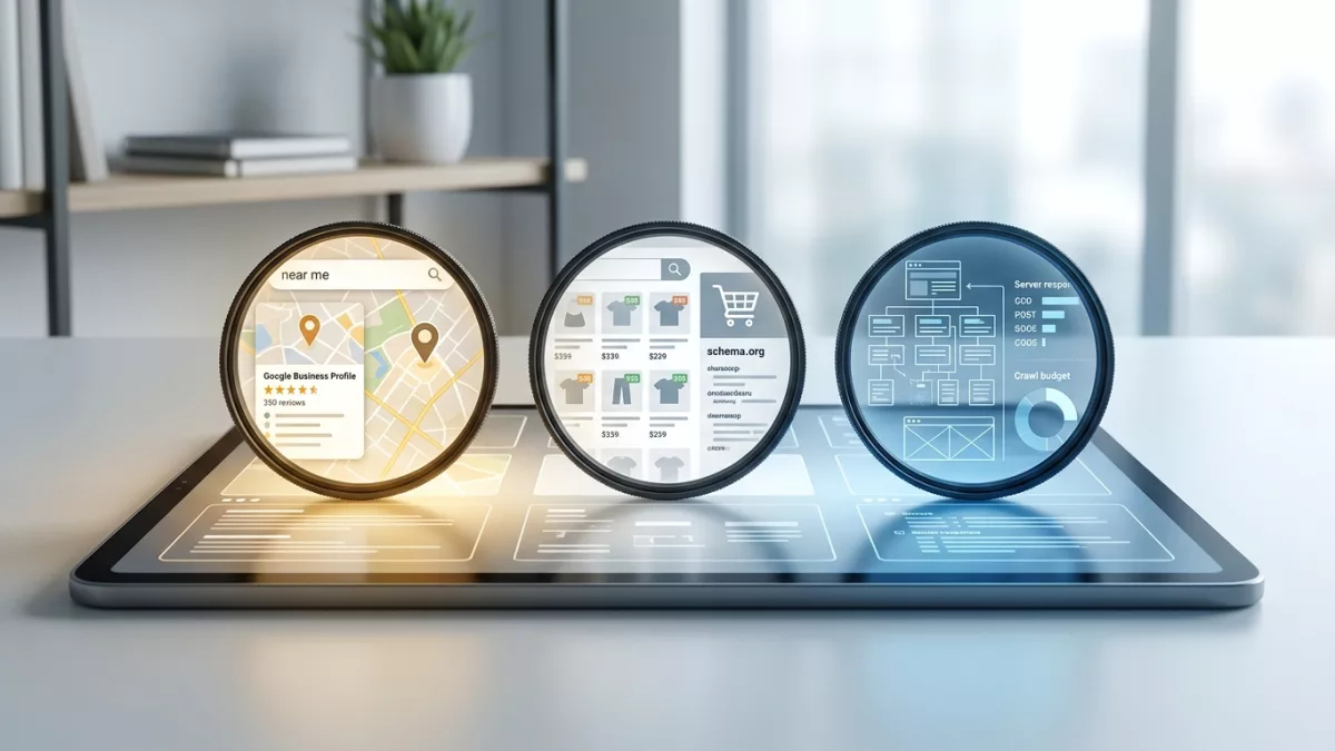 Outils SEO spécialisés : local, e-commerce et technique avancé.