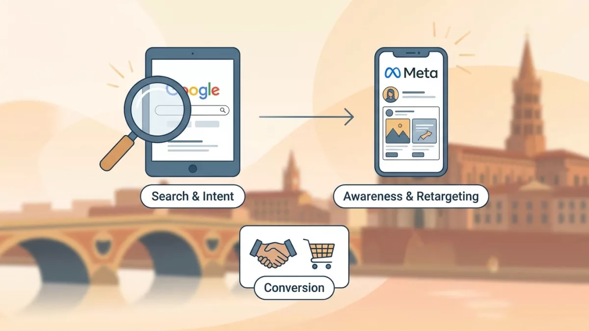 Stratégie combinée : utiliser Google Ads et Meta Ads ensemble à Toulouse.